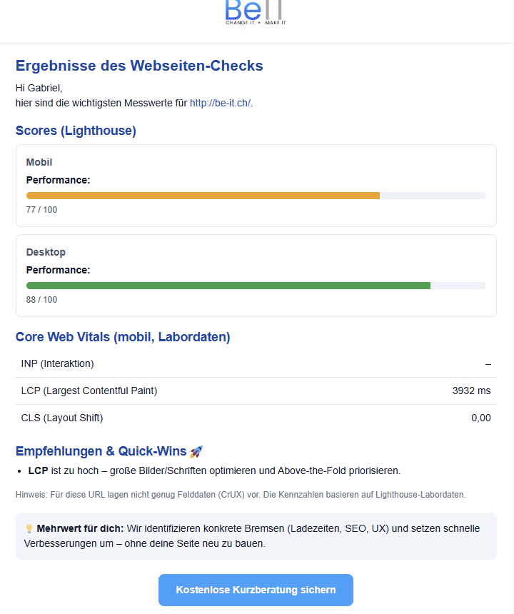 Webseiten Check Email benachrichtigung